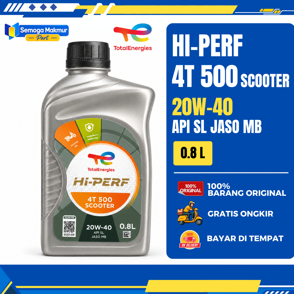 Oli Motor Matic Total HI-PERF Scooter 20W50 800ml - Perlindungan Mesin, Efisiensi Bahan Bakar, Kompr
