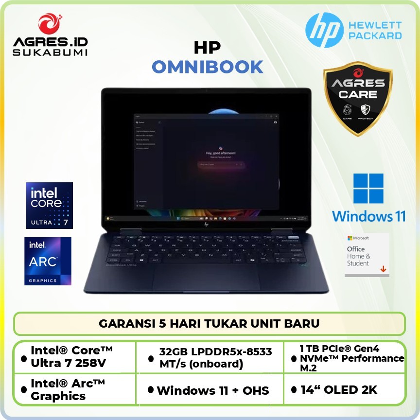 HP OMNIBOOK Ultra Flip 14 / Intel Ultra 7 258V / 32GB - 1TB SSD Win 11+OHS2024 / OLED 2.8K VRR 120HZ