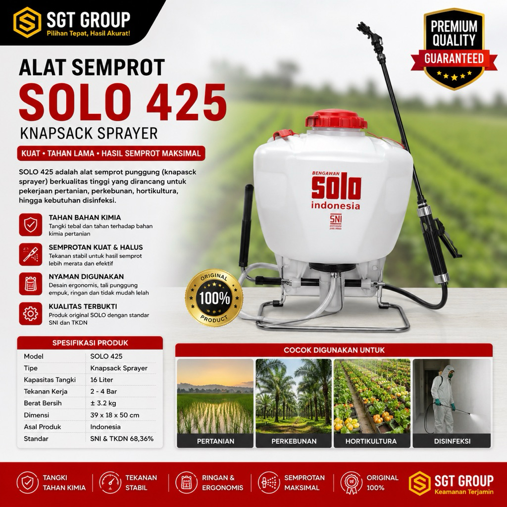 Sprayer Solo 425 Knapsack Sprayer 16L Alat Semprot Pertanian Perkebunan Hama Pestisida Disinfektan S