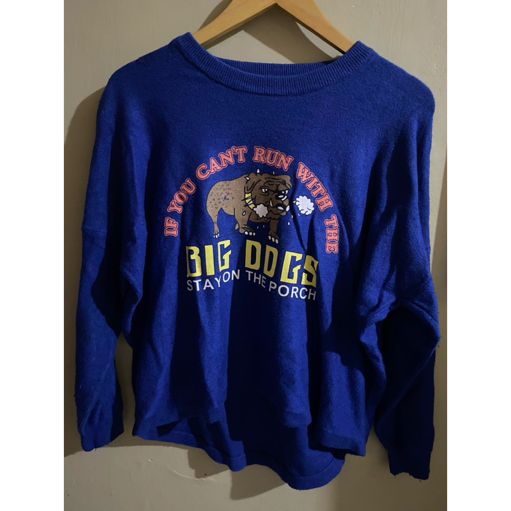 Sweater Biru Bulldog BIG DOGS High Low Mullet Vintage Oversize