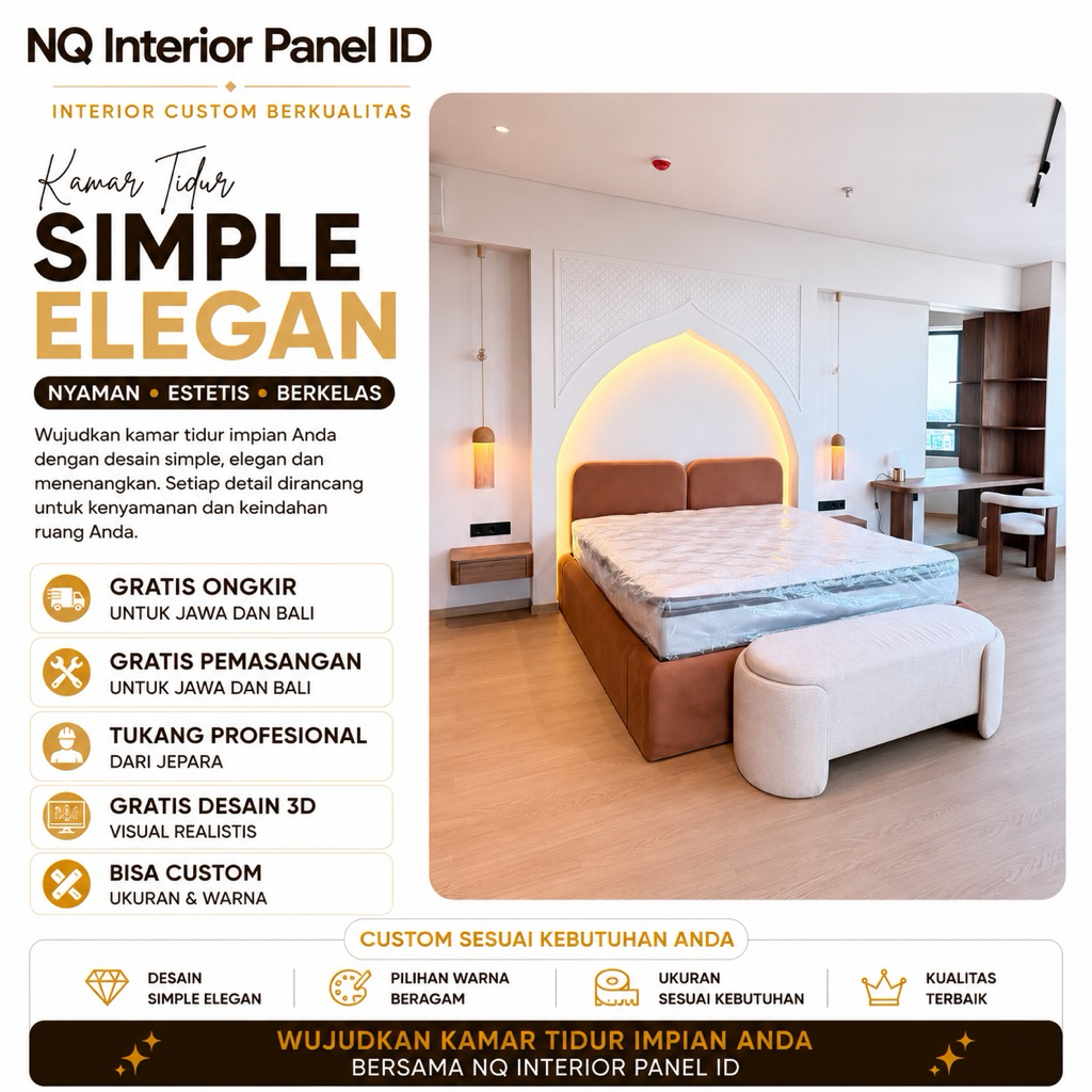 Interior Kamar Tidur Arch Minimalis | Headboard Custom Modern | Bedroom Interior Premium Jepara