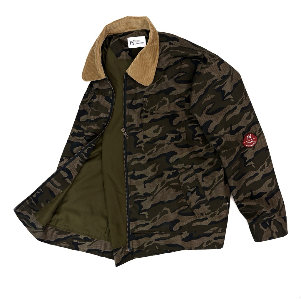 Folka Essentials - Camo Jacket (Suna) | Jacket Pria Army | Work Jacket Camo | Jacket Loreng Pria