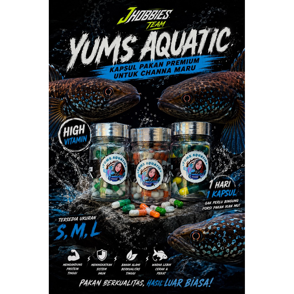 Yums Capsule - TINGGI Multivitamin Pakan Channa Maru berkualitas ukuran baby-20cm-30cm-jumbo