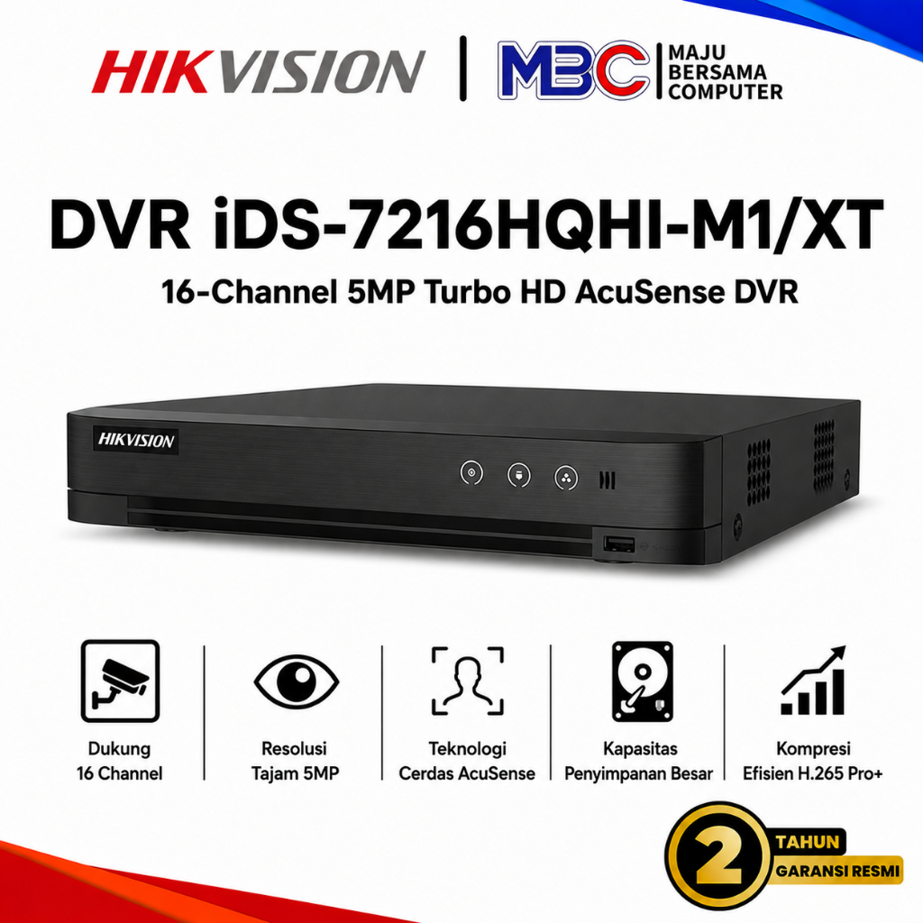 DVR HikVision 16 Channel 2MP iDS-7216HQHI-M1/XT - CCTV Analog HikVision