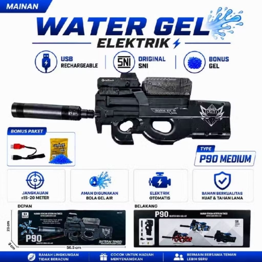Mainan Water Gel Elektrik Rechargeable USB Gel Blaster Outdoor P90 SNI