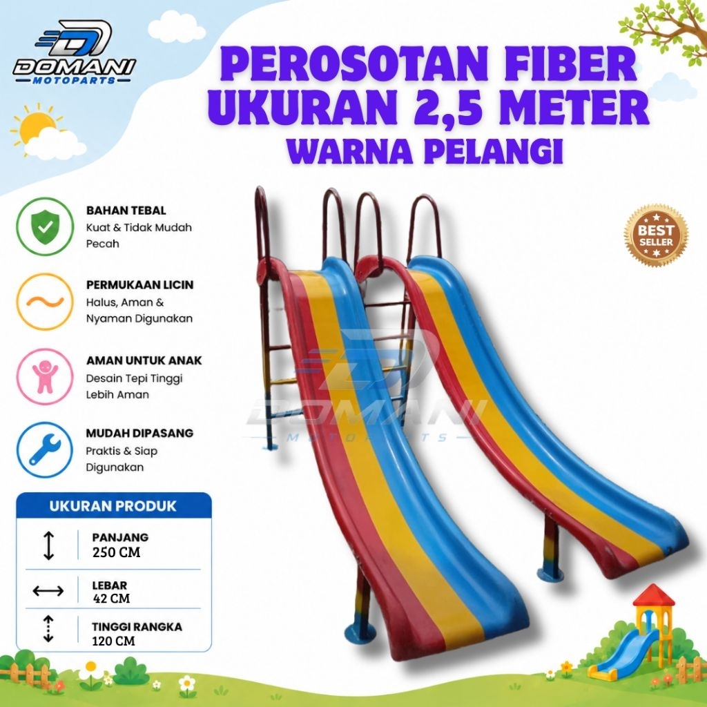 Perosotan Bermain Perosotan Anak Fiber Warna Pelangi 2,5 Meter + Rangka | Perosotan TK PAUD Playgrou