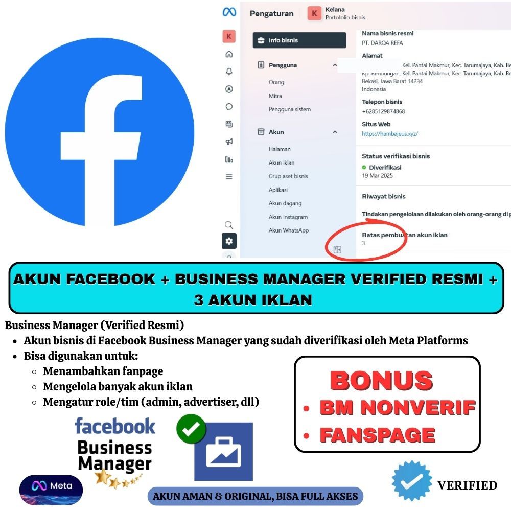 BM3 VERIFIKASI ISI 3 AKUN IKLAN RESMI PT + AKUN FACEBOOK