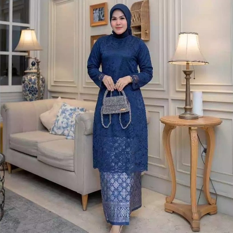READY Stelan Kebaya Brokat Rok Lilit Songket -  Tunik Brokat Terbaru -Tunik Mewah  - Kebaya Kondanga