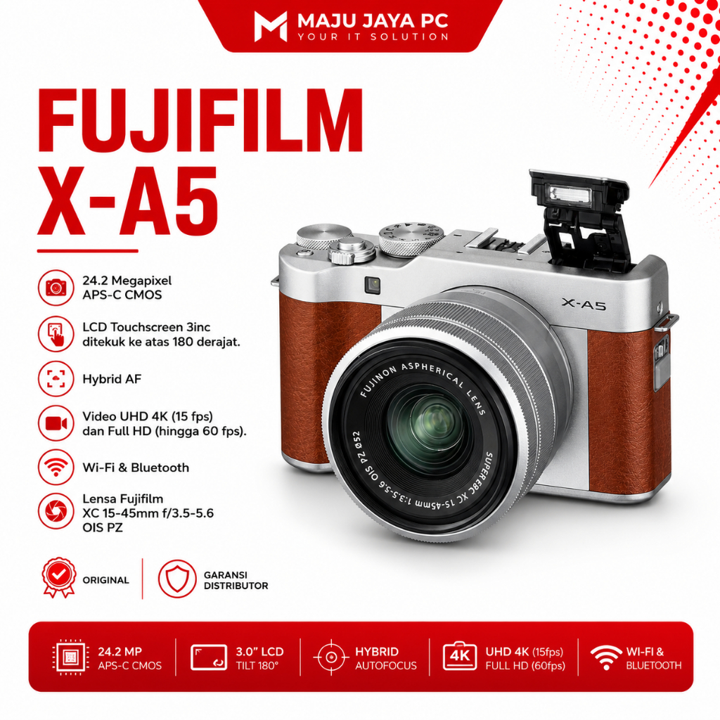 KAMERA FUJIFILM X-A5 KIT 15-45MM / KAMERA MIRRORLESS FUJIFILM X-A5 BARU ORIGINAL