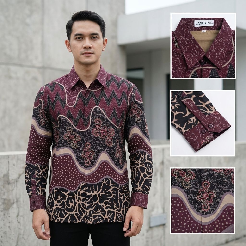 Batik Pria Lapis Furing Lengan Panjang Burgandi Bahan Katun Solo Reguler – Seragam Batik Pria Pesta 