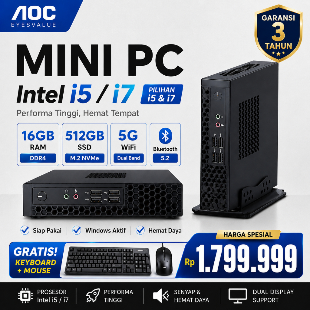 AOC Intel i5/i7 Komputer mini , paket lengkap, komputer desktop mini (Mini-ITX) yang cocok untuk kep