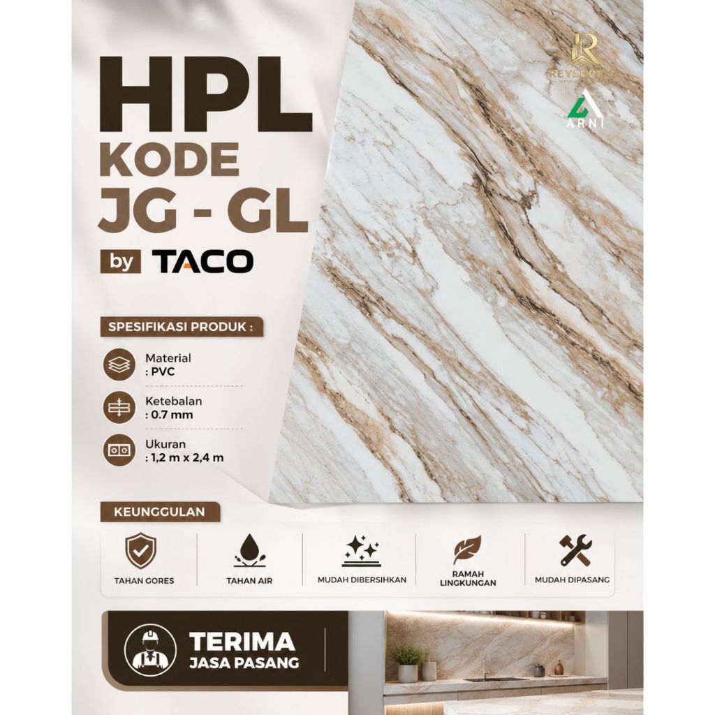 HPL TACO Glossy Motif Marmer Kode JG-GL-DP Sheet PVC High Quality Lembaran