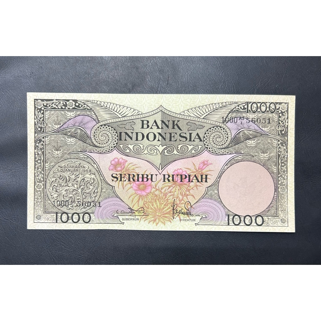 UANG KUNO INDONESIA 1000 RUPIAH 1959 BUNGA & BURUNG KONDISI GRESS