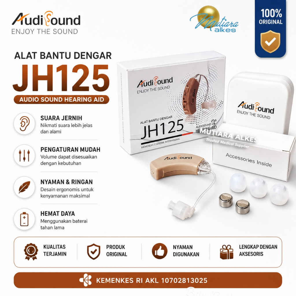 Alat Bantu Dengar HEARING AID Premium Tipe Cantol & Kabel Orang Tua Lansia - MUTIARA ALKES)