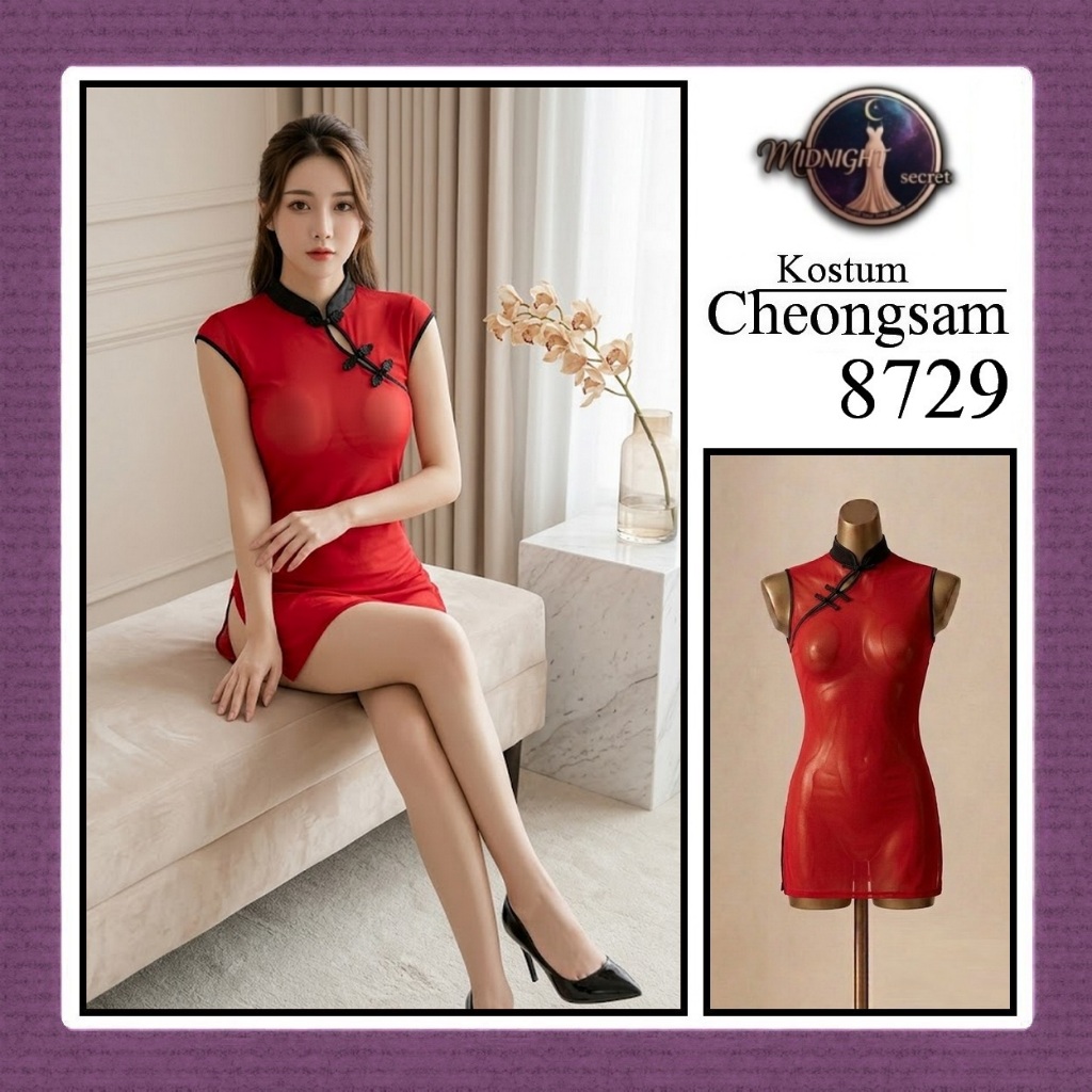 Midnight Sexy Lingerie Chongsam - 8729 - Mini Set Dress Seksi model Baju Cheongsam China