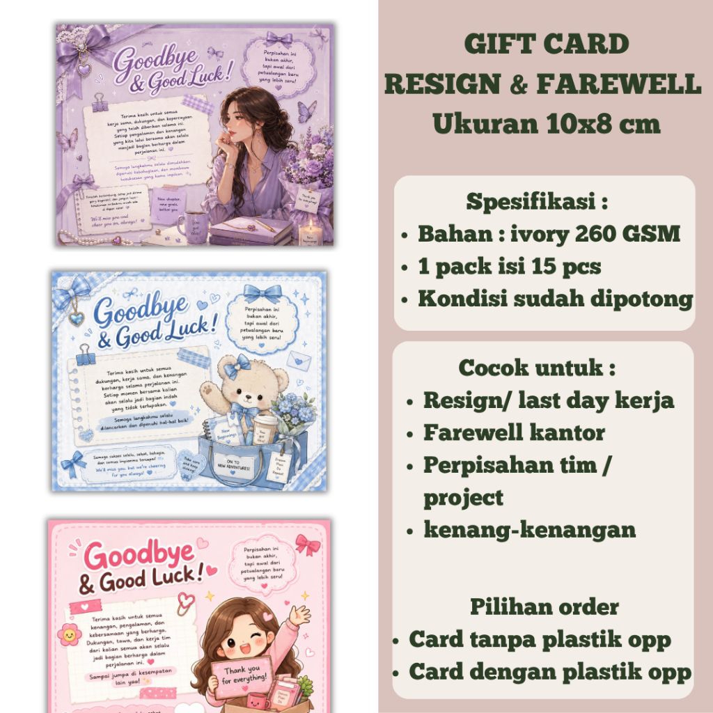 Kertas Gift Card Souvenir Resign/Farewell/Perpisahan/Last day Kerja Lucu dan menarik