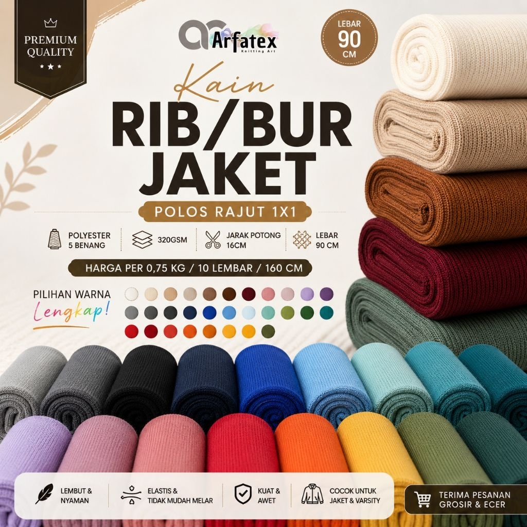Rib jaket polyester colorfull untuk kerah lengan dan pinggang jaket