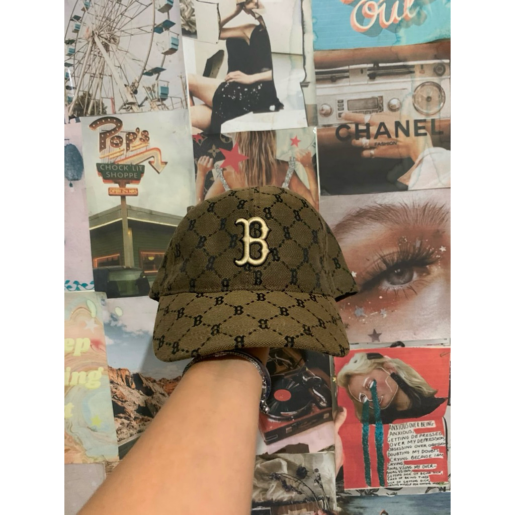 topi monogram mlb boston setelan ori