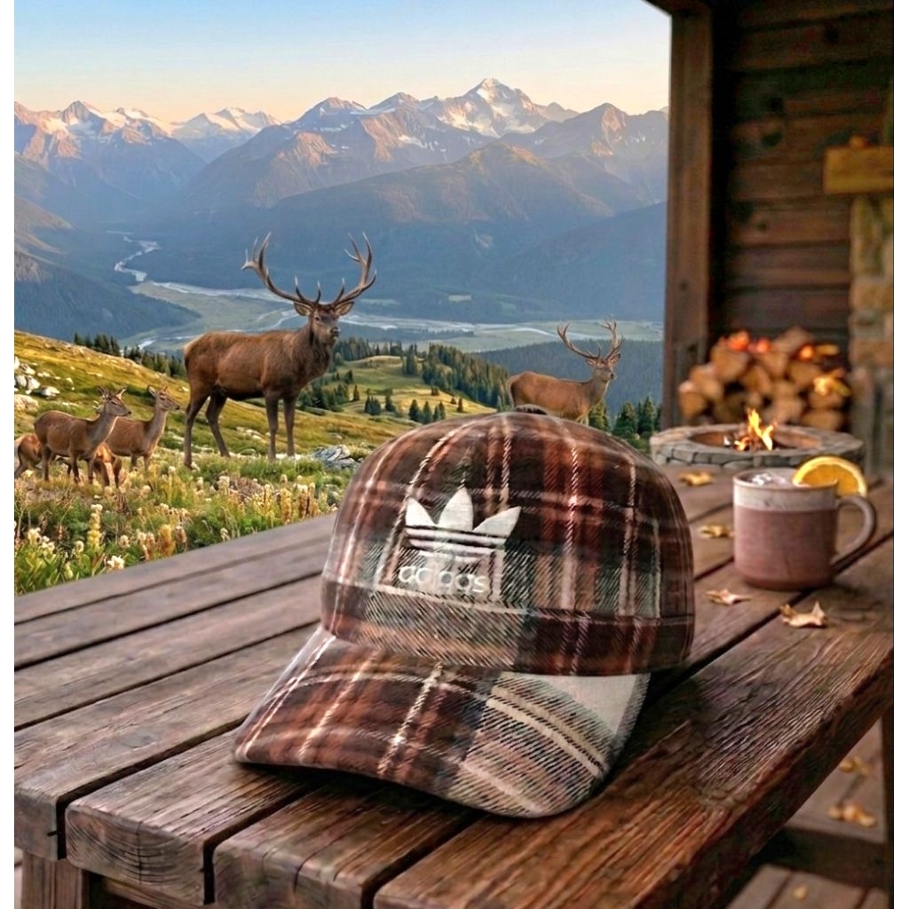 Topi Vintage Brim Pendek Strip Tiga Colab Descente Original Second Warna Tartan