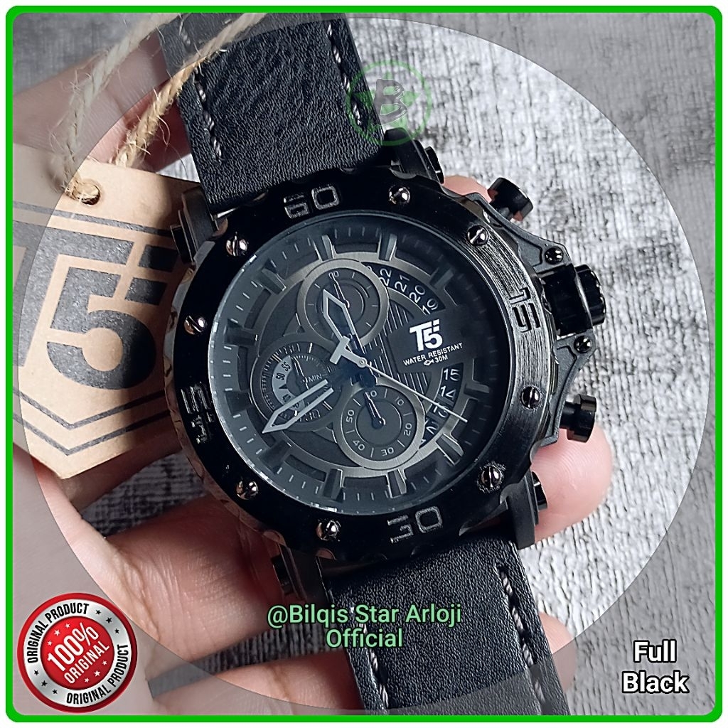 Jam Tangan Pria T5 H3641 Model Ac 9201 NV Tali Kulit Original