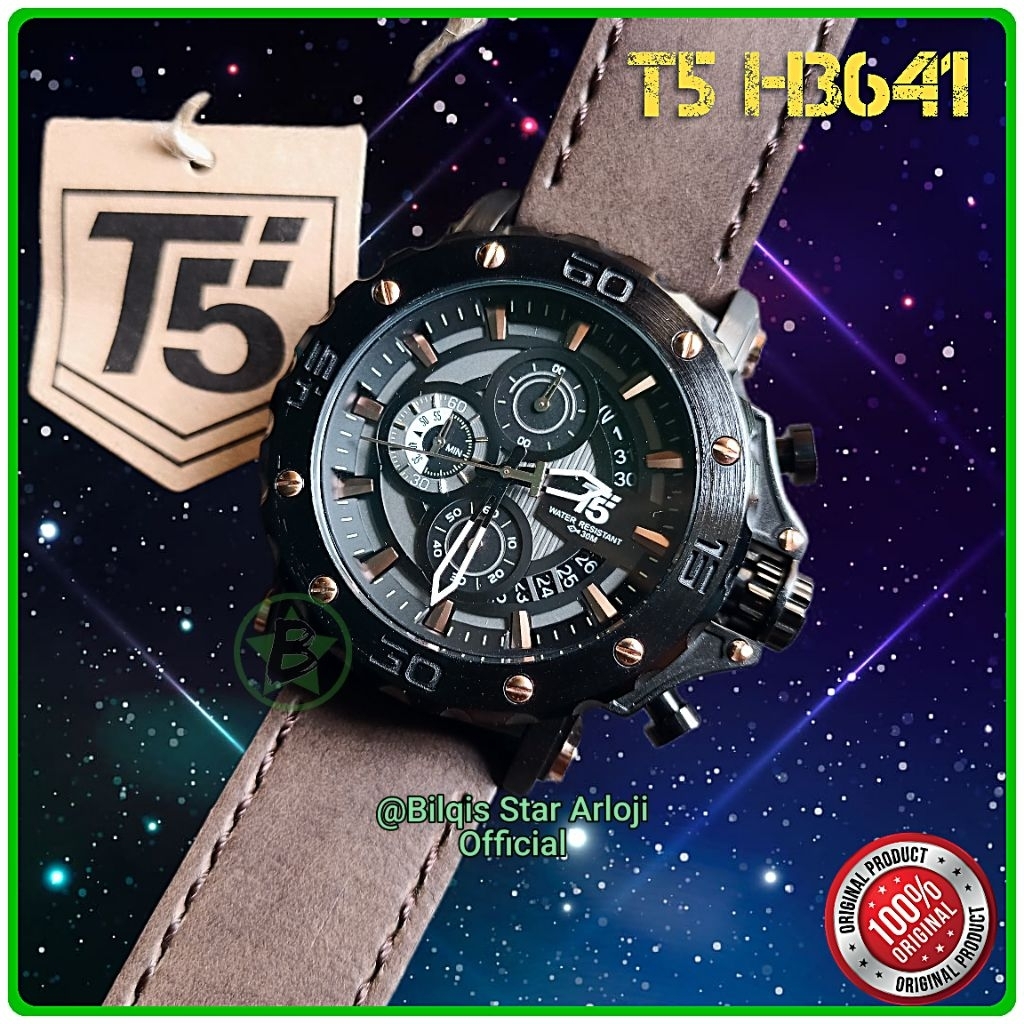 Jam Tangan Pria T5 Model Ac 9205 Collection Tali Kulit Original