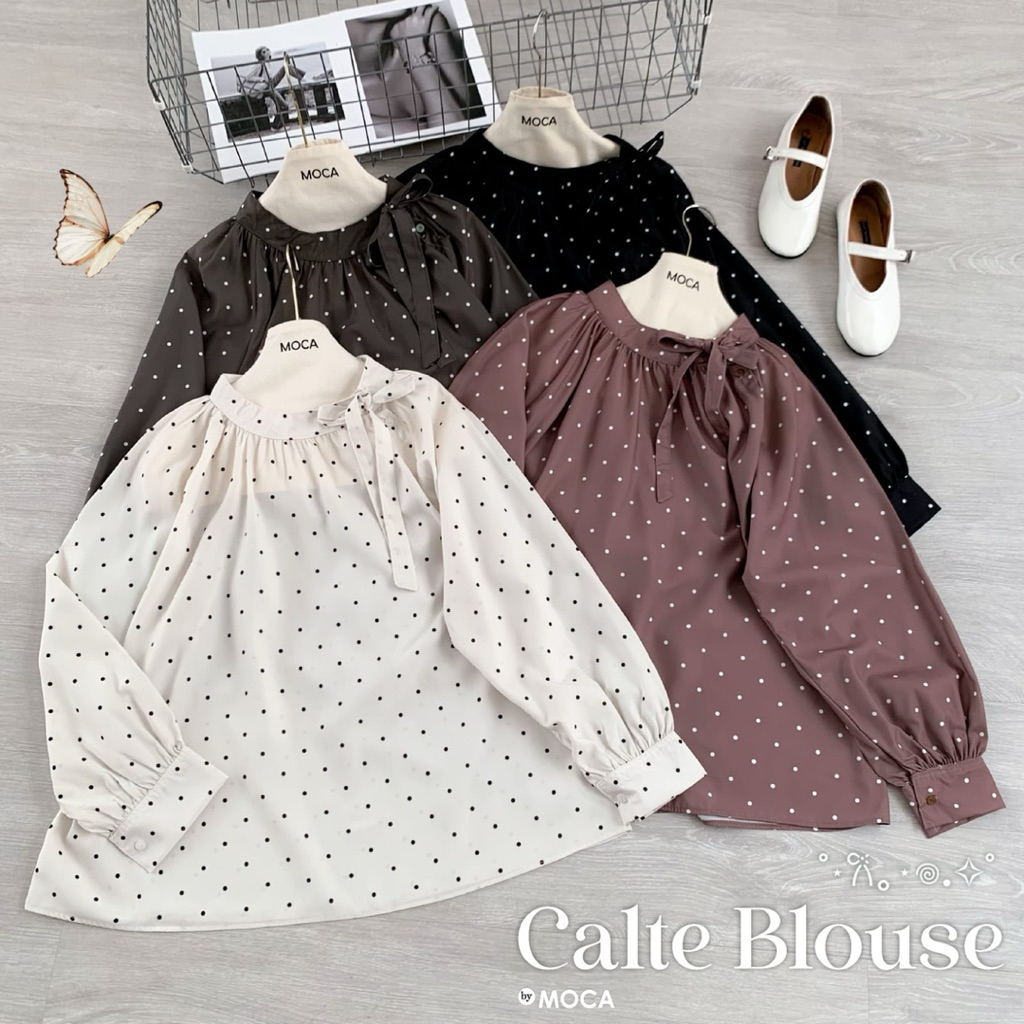 BISA COD // Calte Blouse by Moca // Atasan Katun Polka Kekinian Simple Best Seller