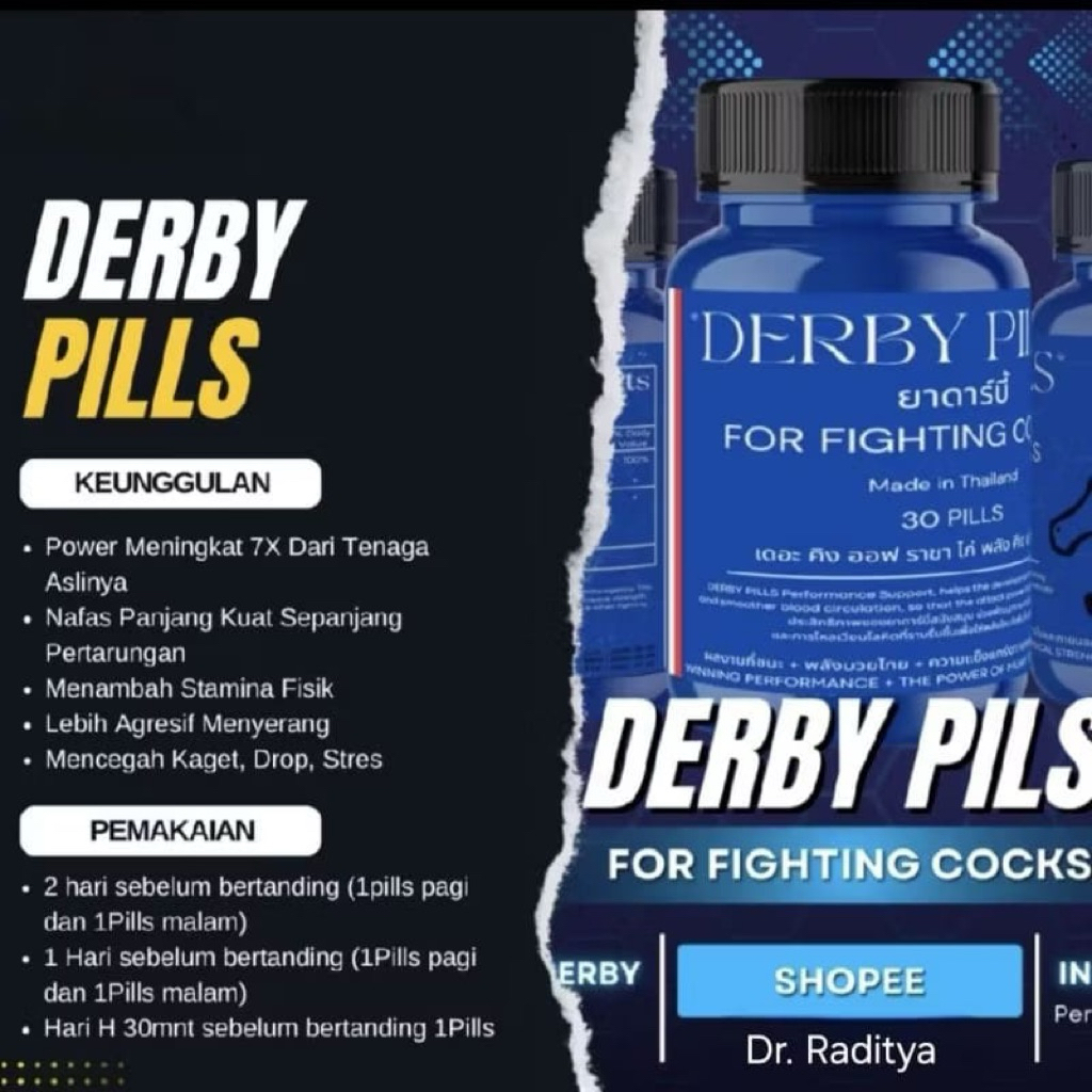 DERBY PILLS Doping Ayam Aduan Import Thailand Asli Original 100% Jaminan Ampuh Obat Ayam,Ayam Laga,T
