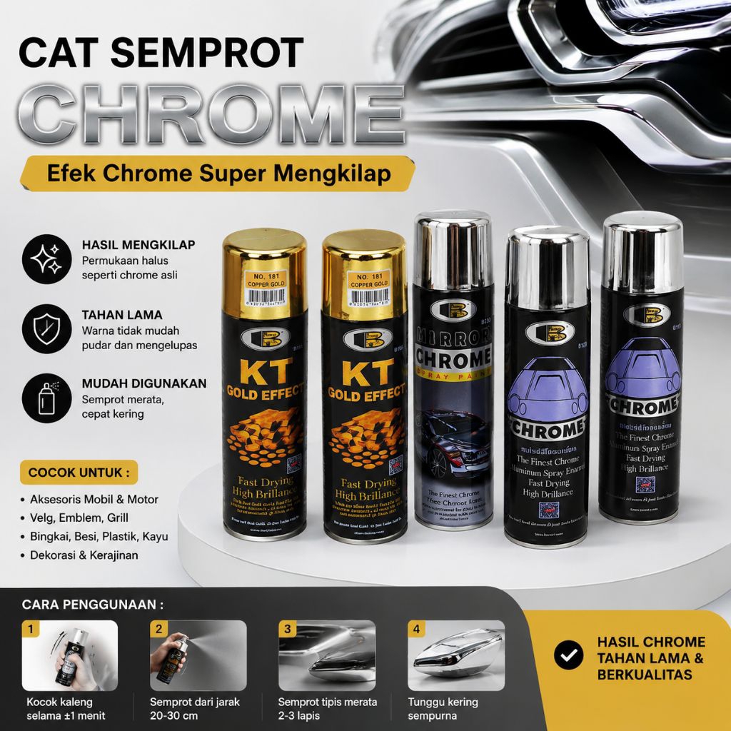 Cat Semprot Bosny Efek Emas Mewah, Chrome Mirror & chrome alumunium Berkualitas