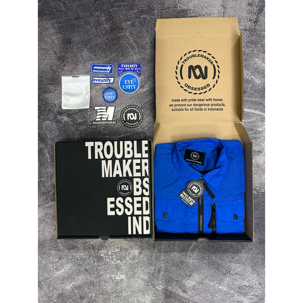 jaket troublemaker + kardus (gratis stiker)