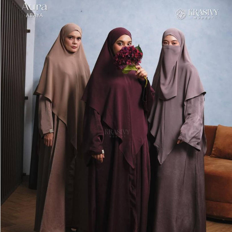KRASIVY - Aura Abaya Cresta Sheer Silk Dress Abaya Saudi Umrah Haji Premium Gamis Wanita Syari