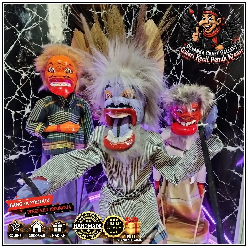 Wayang Golek Buta Balaga Calawak Badag Handmade Kualitas Bagus Finishing Halus Tinggi ±50, 55 dan 60