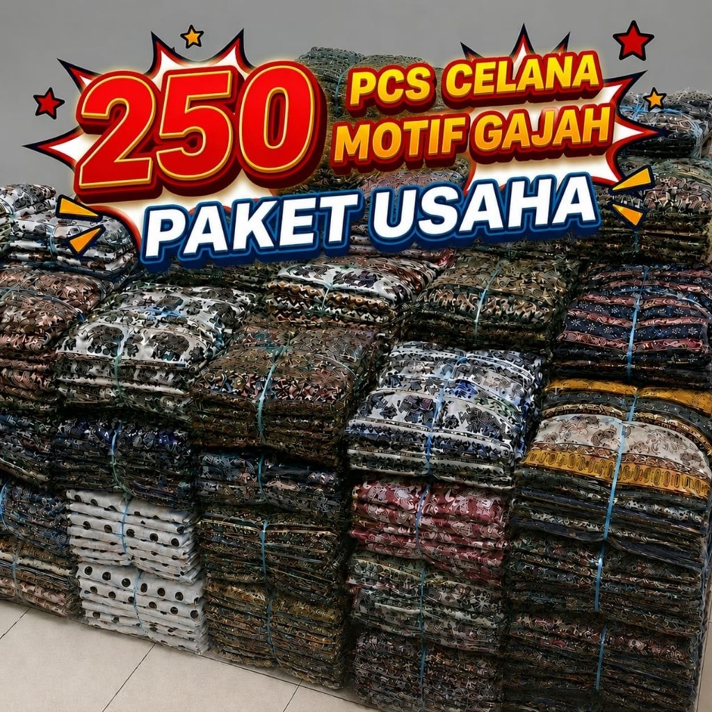 Paket Usaha Celana Pendek Motif Gajah Pria Wanita | Paket Usaha Murah 250 Pcs | Paket Usaha Celana K