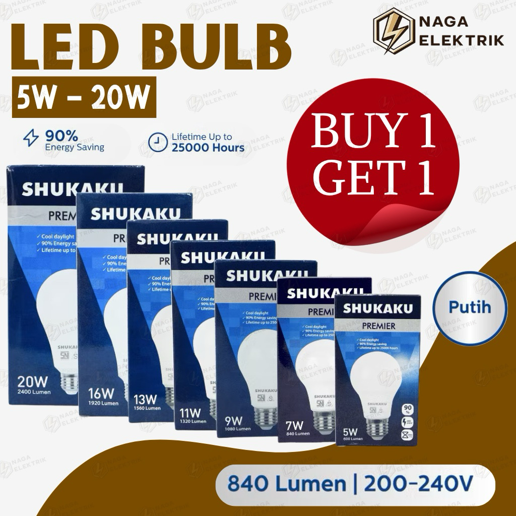 BUY 1 GET 1 SHUKAKU LAMPU LED BULB 7W-16W CAHAYA PUTIH 6500K A60 E27