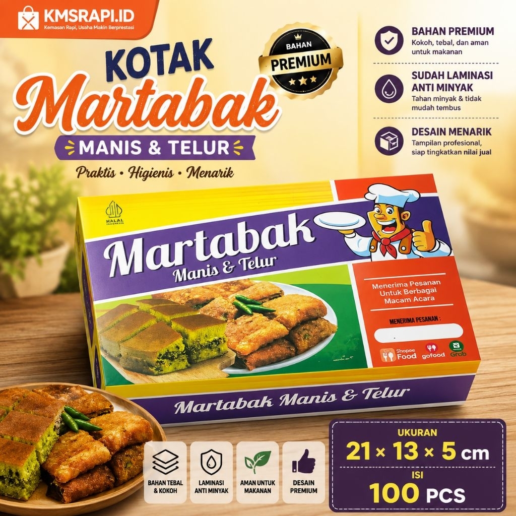 100 PCS KARDUS BOX MARTABAK MANIS/KARDUS BOX MARTABAK TELUR/KERTAS BUNGKUS KEMASAN MARTABAK