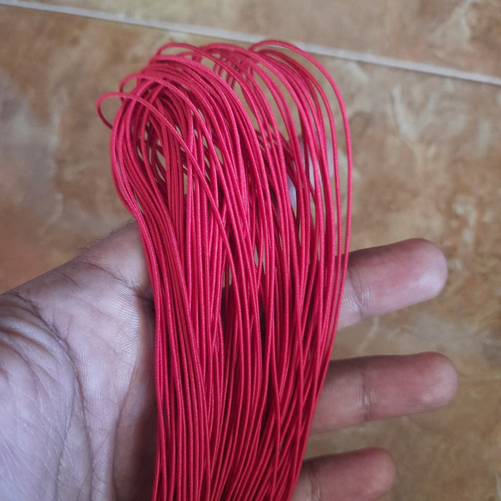 TALI BENANG KARET ELASTIS UNTUK GELANG KALUNG WARNA MERAH 1MM