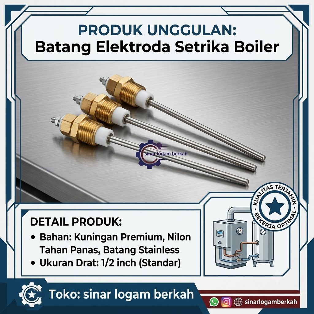 Busi / Batang Elektroda Boiler Level Air, ukuran 1/2 Inch – Tahan Suhu Tinggi Stainless Steel