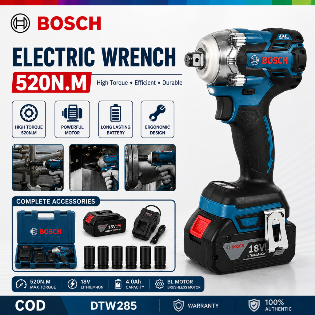 BOSCH Impact Wrench Cordless 86V Brushless Bor Impact Baterai Mesin Impact Buka Baut Cordless Electr