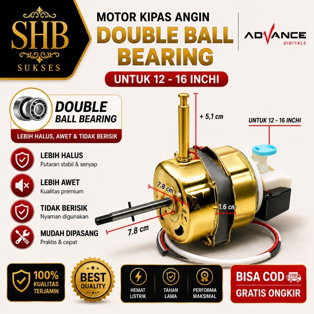 Dinamo kipas angin ADVANCE double bearing 12 inch, 14 inch, 16 inch - Motor kipas angin ADVANCE berd