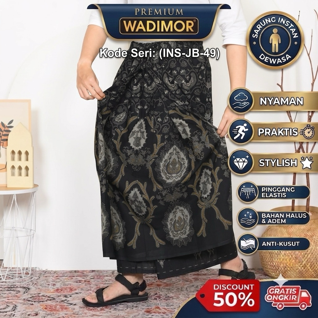 Sarung Instan Pria Dewasa Wadimor - Sarung Rok Celana Pria - Praktis, Nyaman, Anti Melorot