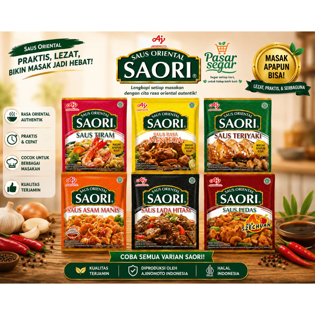 SAORI SACHET 22ml Saos Teriyaki Saos Tiram Mentega Saos Teriyaki Lada Hitam