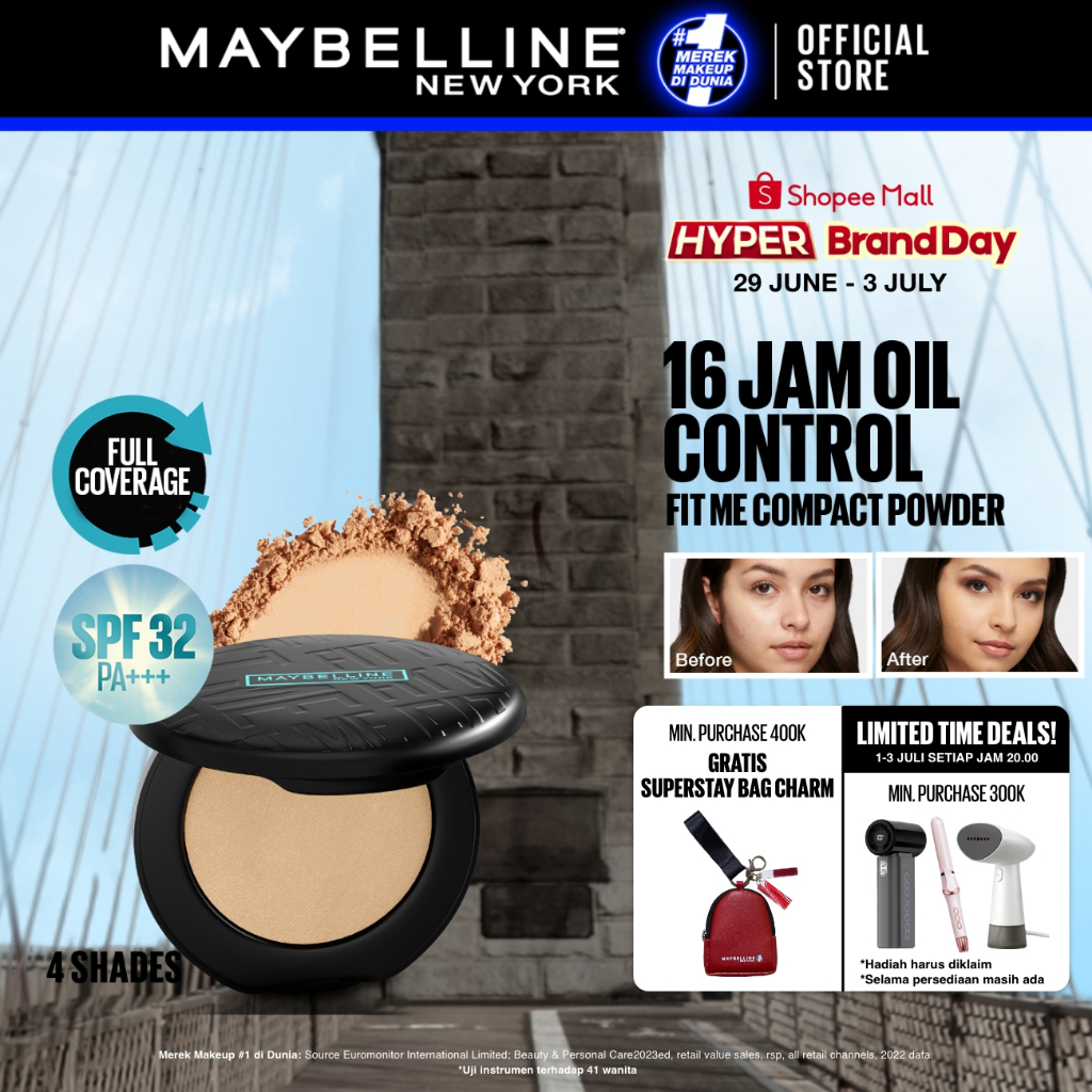 Maybelline Fit Me Matte + Poreless 16 Jam Oil Control Compact Powder Make Up Bedak Padat tahan 16 Ja