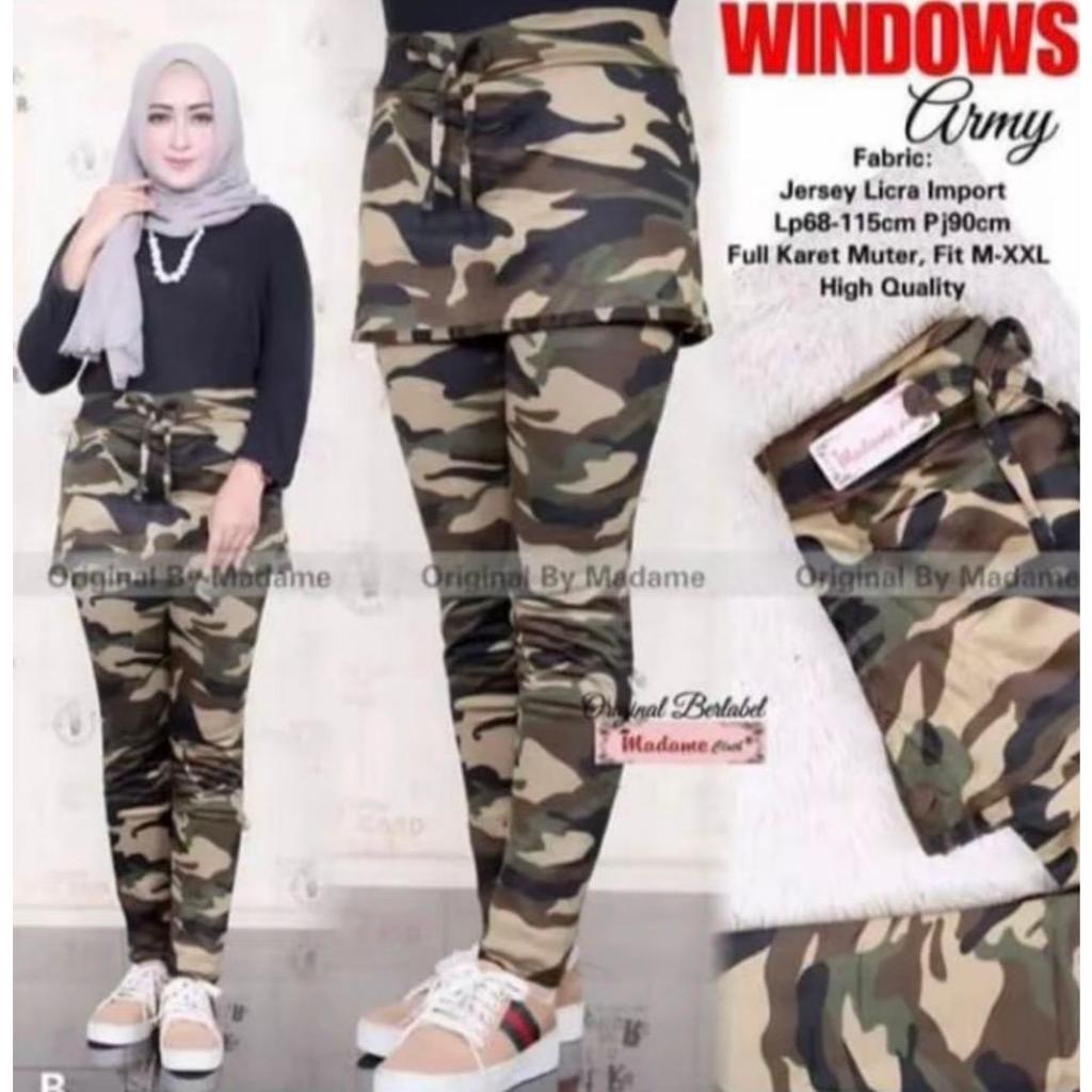 Celana Rok Senam Army - Celana Legging Rok Army - Celana Rok Legging Army - Training Loreng Wanita