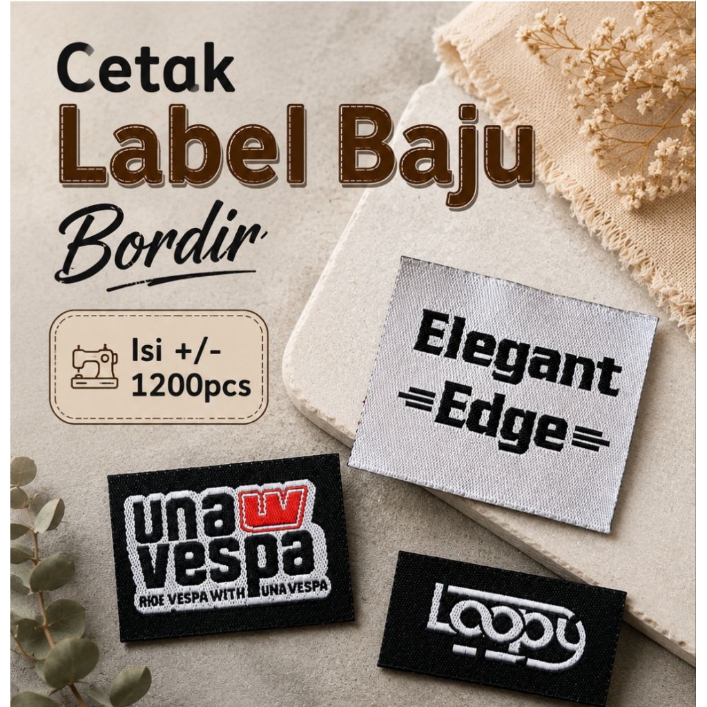 label bordir rajut woven damask