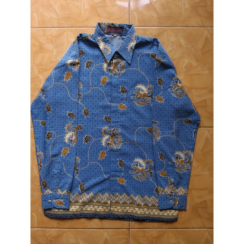 Batik Berpuring Merek Ridho Galih Bahan Sutra Halus Warna Biru Muda Size L Lengan Panjang‎‎