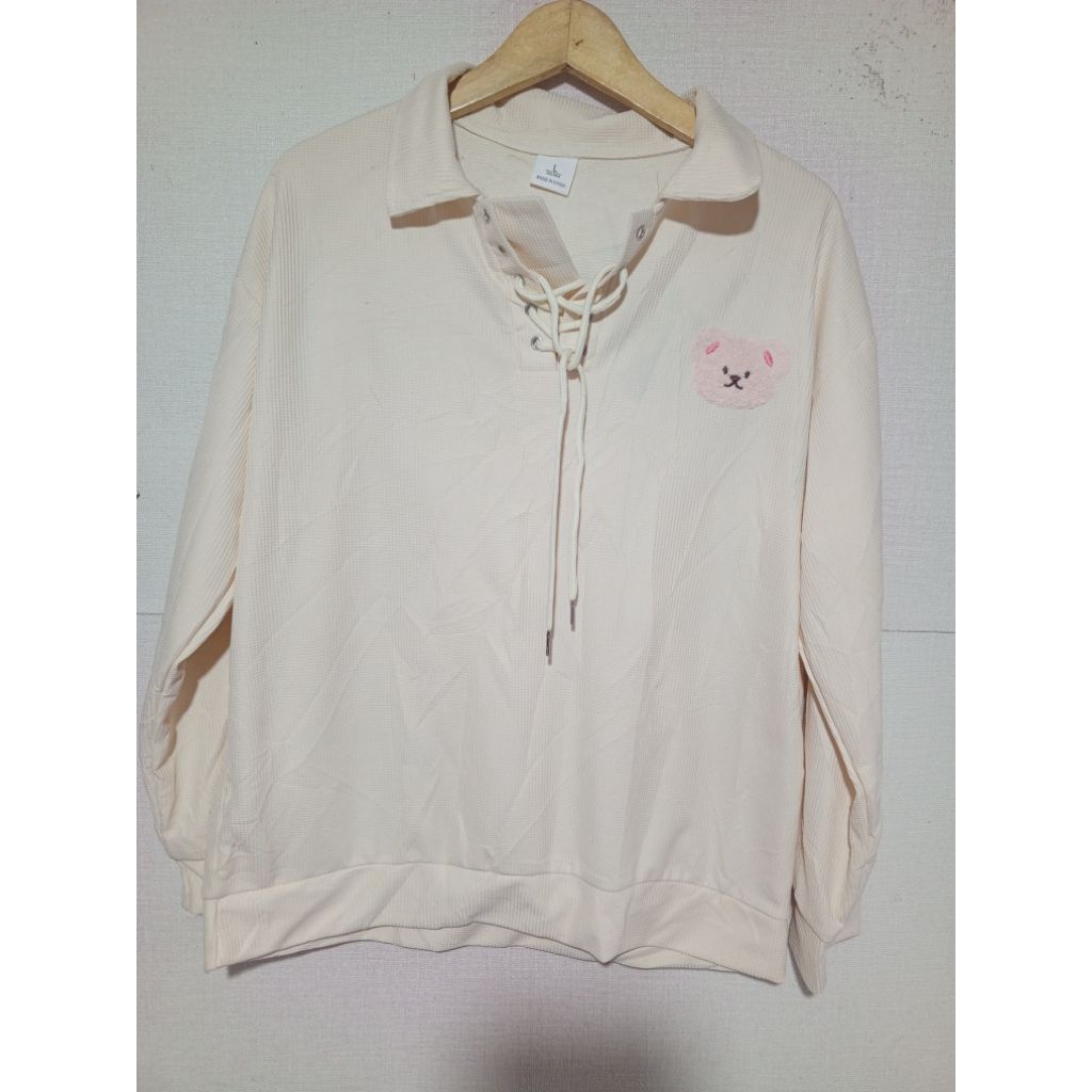 Baju kaos lengan panjang branded wafel size L fit XL second