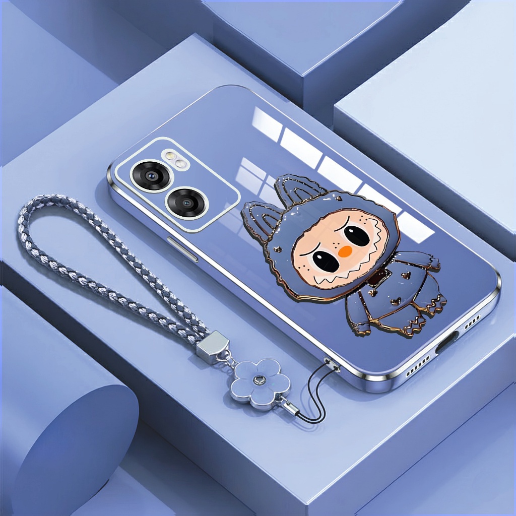 Case OPPO A57 / A77s Motif Boneka Dudukan Mirror Kaca Free Tali Bunga Premium