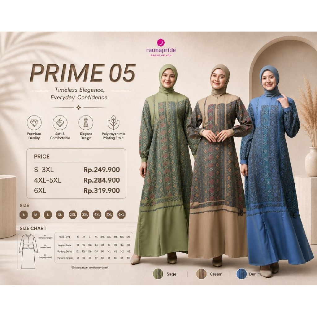 Rauna Prime 05 Mat Polyrayon Gamis Daily Model Terbaru