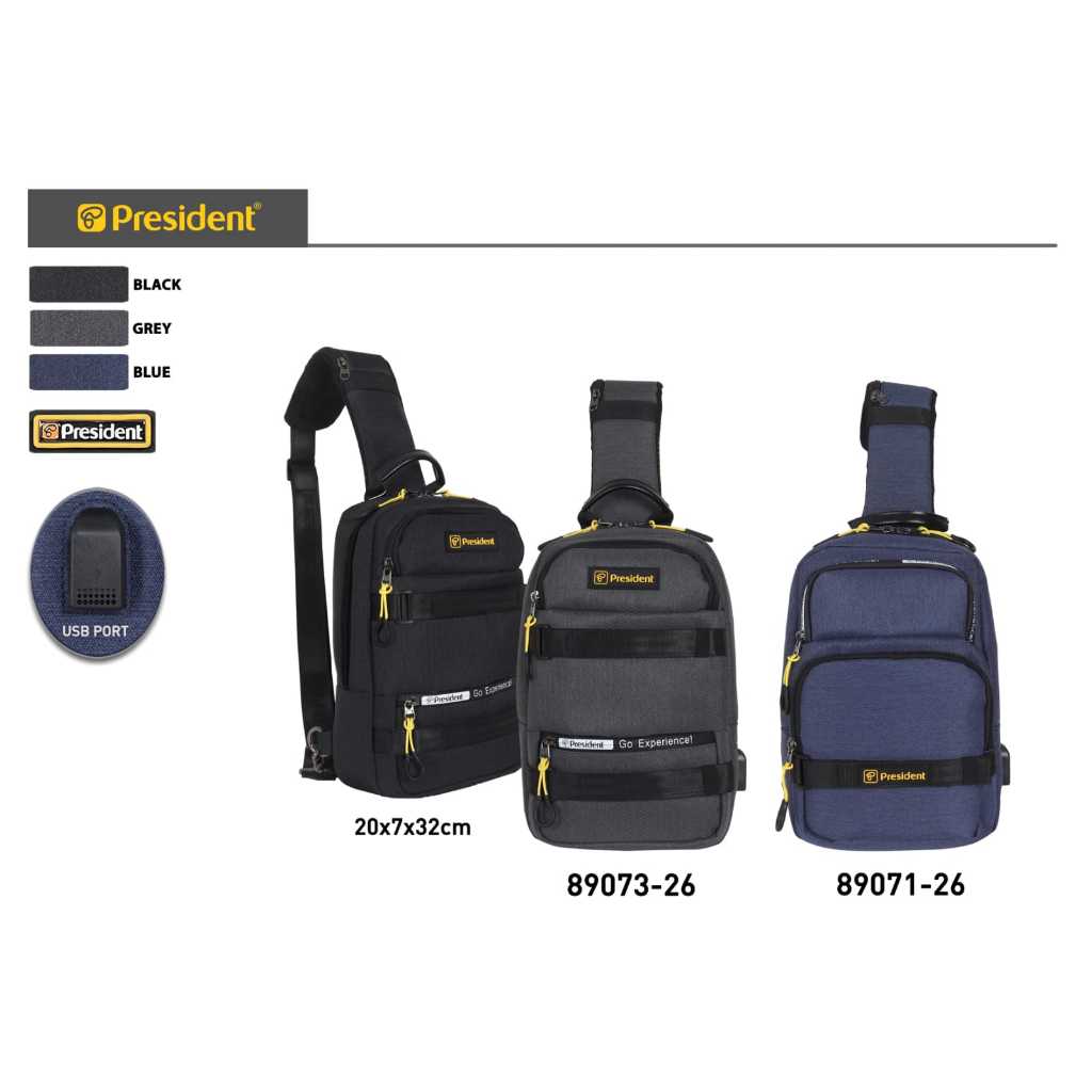 TAS CHEST BAG 89073 PRESIDENT ORIGINAL TAS SELEMPANG TAS SLING BAG PRESIDENT