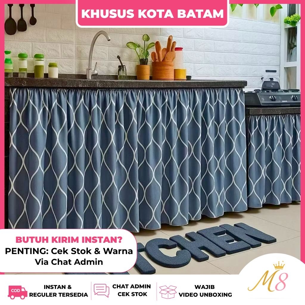 ​[BISA INSTAN] BONUS TALI Gorden Kolong Dapur Motif Estetik BONUS TALI -+100x70 cm/ Tirai Kolong Dap