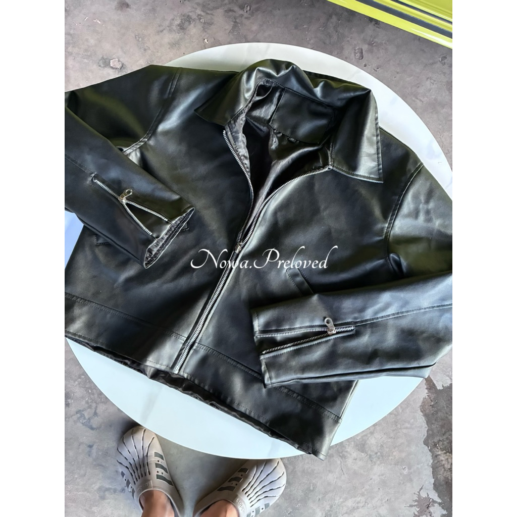 boxy leather jacket sintetis second